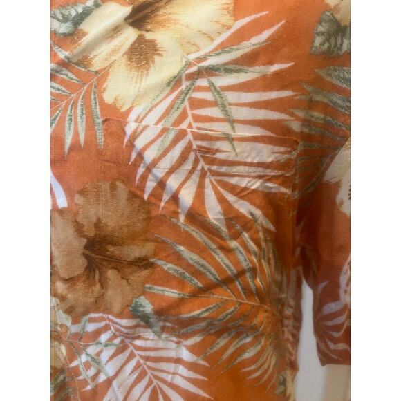 PIERRE CARDIN ORANGE HAWAIIAN SHORT SLEEVE BUTTON UP MENS SIZE LRGRGE - Picture 5 of 7